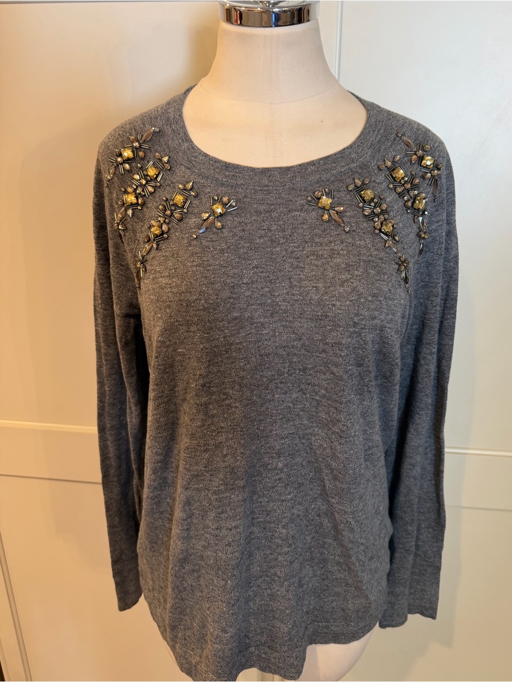 Loft Grey Embellished Crewneck Women's Sweater